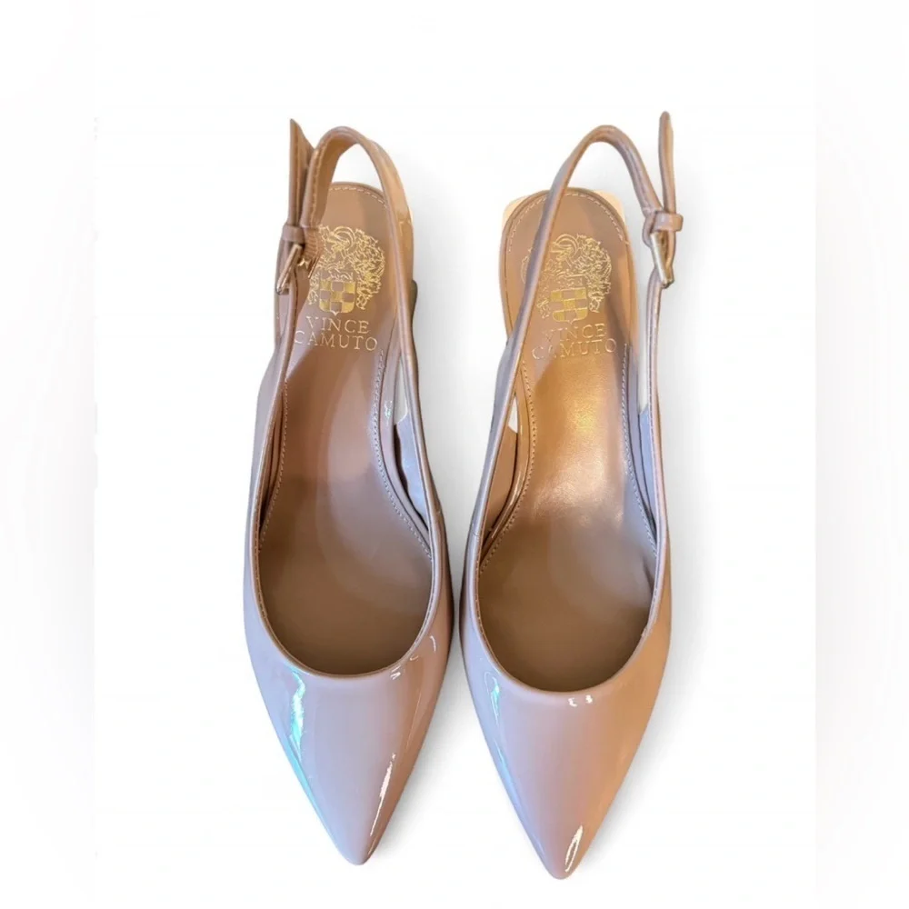 Vince Camuto Hamden Slingback Heels Patent Leather Chai Latte Size 8 NIB